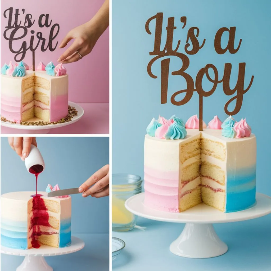 5 Easy Steps to Make the Perfect Gender Reveal Cake at Home A baker pouring blue-tinted cake batter into a round cake pan, preparing for baking.